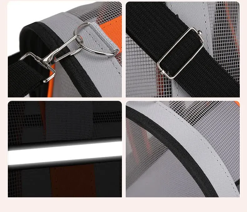 Size S Orange And Grey Foldable Pet Carrier Bag - Lightweight, Breathable, and Spacious for All Seasons